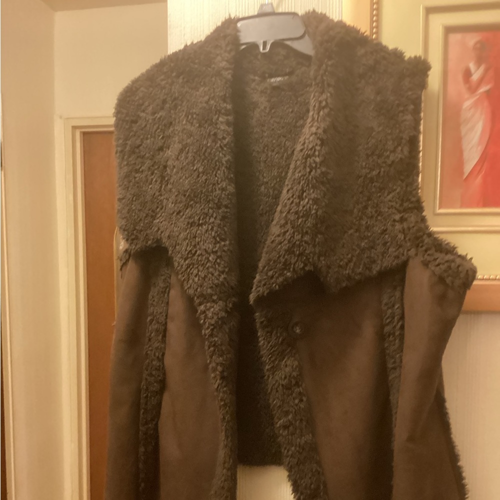 MAY LOGAN BROWN SUEDE & FAUX FUR VEST SZ 2X $25.
